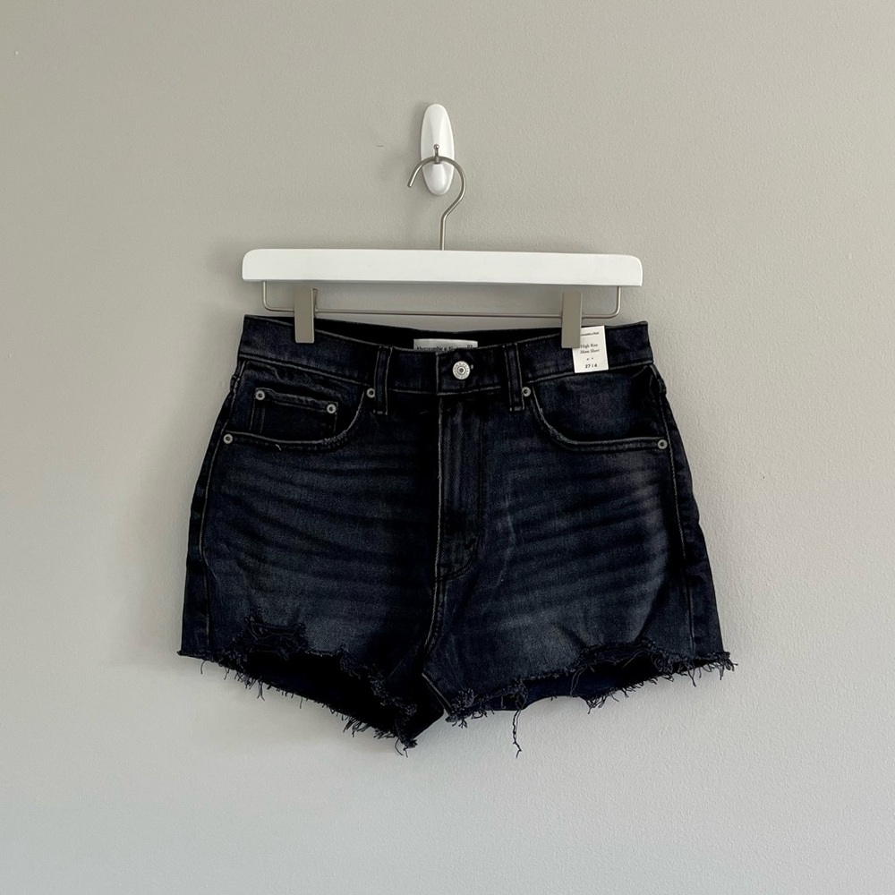 Abercrombie & Fitch Black Denim High Rise Mom Shorts